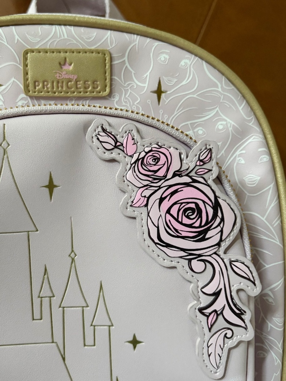 NWT Loungefly Disney Princess Castle & Roses Sketch Mini Backpack Pink appliqué